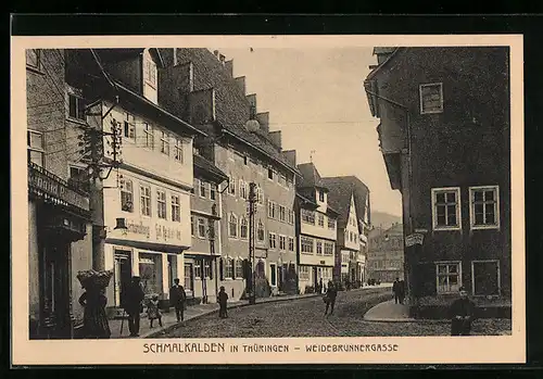 AK Schmalkalden in Thüringen, Strasse Weidebrunnergasse mit Weinhandlung