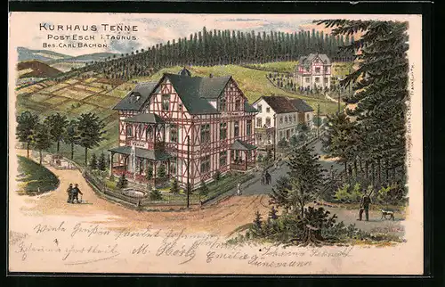 Künstler-AK Esch i. Taunus, Kurhaus Tenne von Carl Bachon