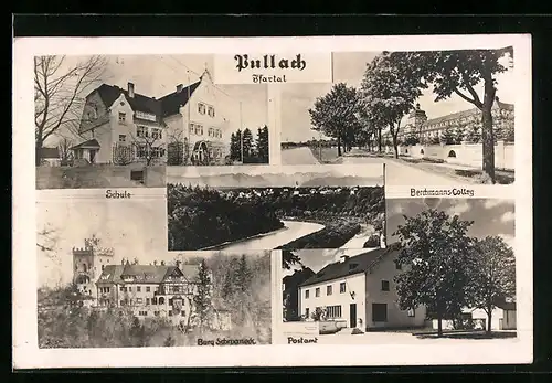 AK Pullach /Isartal, Burg Schwaneck, Berchmanns-Colleg, Postamt