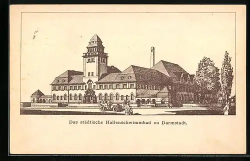 Künstler-AK Darmstadt, Das städtische Hallenschwimmbad