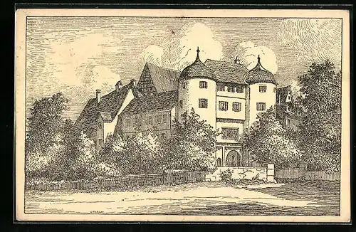 Künstler-AK Gaildorf, Blick zum Schloss