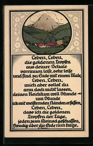 Steindruck-AK Ansicht eines Ortes mit Spruch