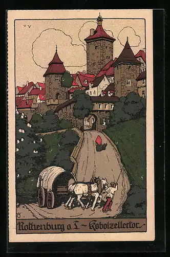Steindruck-AK Rothenburg o. T., Kobolzellertor
