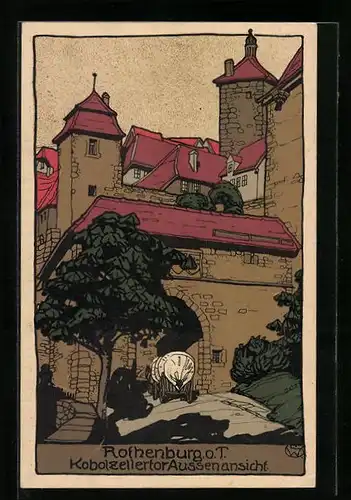 Steindruck-AK Rothenburg o. T., Kobolzellertor Aussenansicht