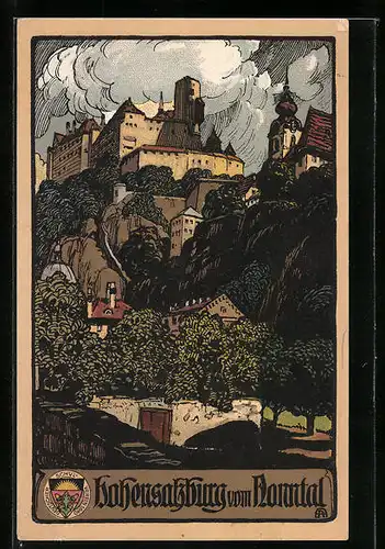 Steindruck-AK Hohensalzburg, Ansicht vom Nonntal