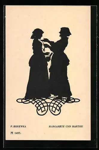 Künstler-AK Paul Konewka: Schattenschnitt, Faust, Margarete und Marthe