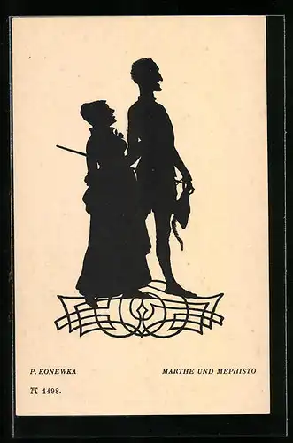 Künstler-AK Paul Konewka: Schattenschnitt, Faust, Marthe und Mephisto