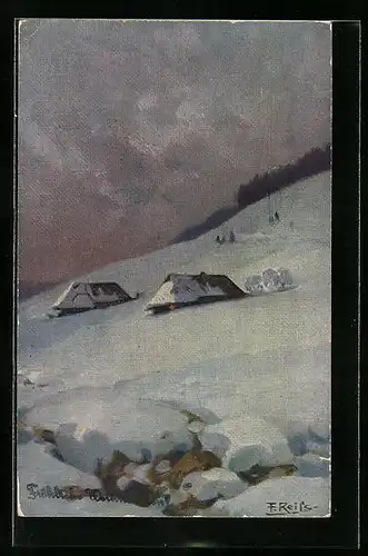 Künstler-AK Fritz Reiss: Winter im Schwarzwald