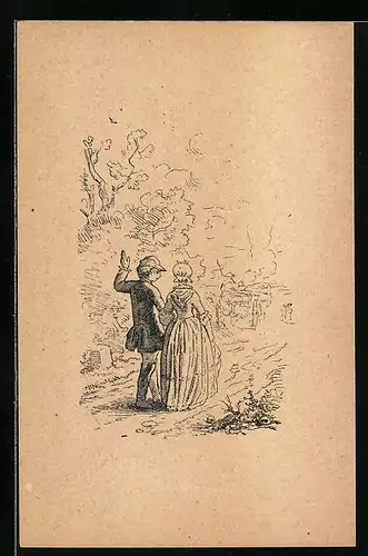 Künstler-AK Ludwig Richter: Friedrich der Grosse von Schwaben - Spaziergang im Frühling