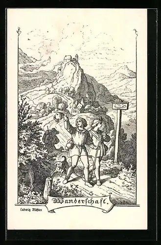 Künstler-AK Ludwig Richter: Fürs Haus, Frühling-Wanderschaft