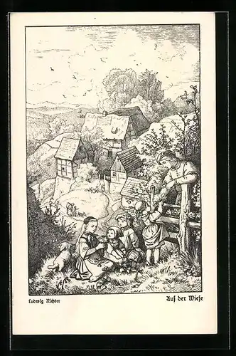 Künstler-AK Ludwig Richter: Fürs Haus, Frühling-Auf der Wiese