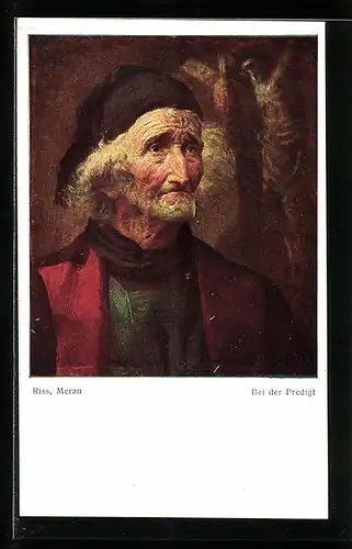 Künstler-AK Thomas Riss: Alter Mann bei der Predigt