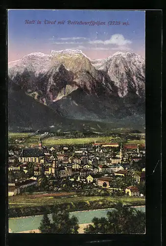 AK Hall in Tirol, Ortsansicht gegen die Bettelwurfspitzen