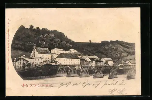 AK Ach an der Salzach, Ortsansicht über den Fluss