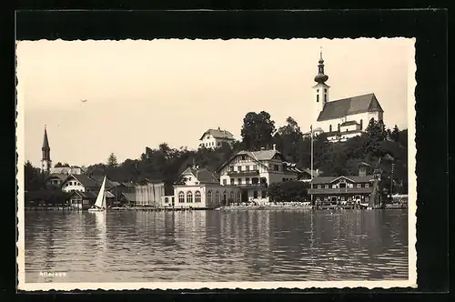 AK Attersee, Teilansicht mit Kirchen