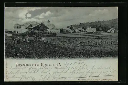 Mondschein-AK Kirchschlag, Ortsansicht