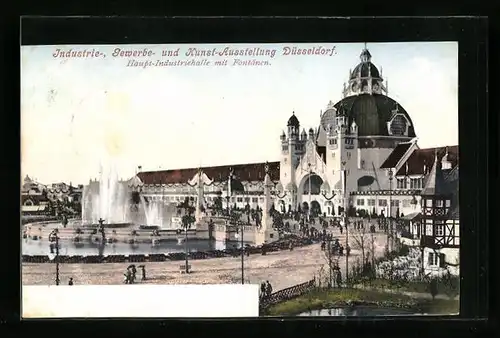 AK Düsseldorf, Industrie-, Gewerbe- und Kunst-Ausstellung 1902, Hauptindustriehalle mit Fontänen