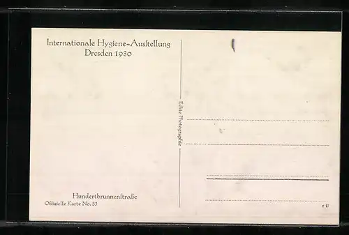 AK Dresden, Internationale Hygiene-Ausstellung, Hundertbrunnenstrasse