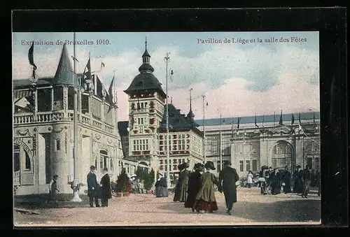 AK Bruxelles, Exposition 1910, Pavillon de Liège et la salle des Fetes