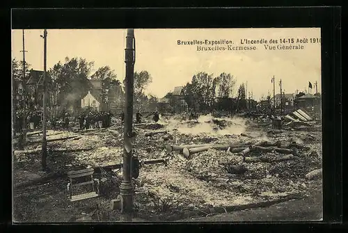 AK Bruxelles, Exposition Universelle 1910, L`Incendie des 14-15 Aout 1910, Bruxelles-Kermesse, Vue Gènèrale