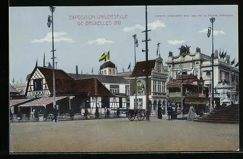 AK Bruxelles, Exposition Universelle 1910, Taverne alsacienne avev vue sur la Facade principale
