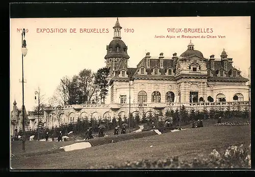AK Bruxelles, Exposition 1910, Jardin Alpin et Restaurant du Chien Vert