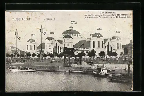 AK Düsseldorf, Festhalle der 55. General-Versammlung der Katholiken 1908