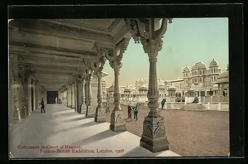 AK London, Franco-British Exhibition 1908, Colonnade in Court of Honour