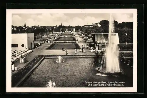 AK Essen, Gruga-Park, Springbrunnen und Sommerblumen-Terrasse