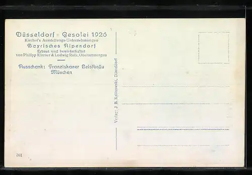 AK Düsseldorf, Gesolei 1926, Partie aus dem Bayrischen Alpendorf