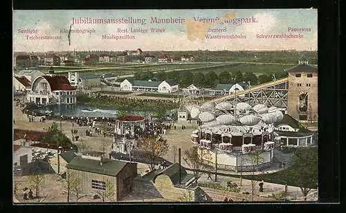AK Mannheim, Jubiläums-Ausstellung 1907, Vergnügungspark aus der Vogelschau