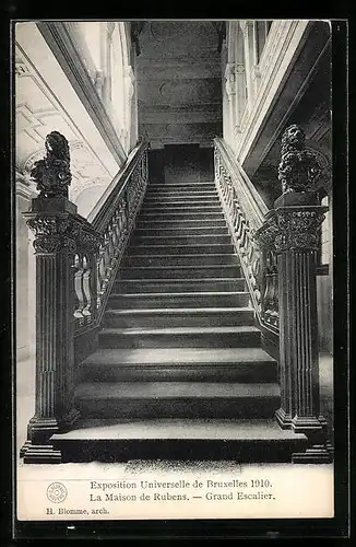AK Bruxelles, Exposition Universelle 1910, La Maison de Rubens-Grand Escalier