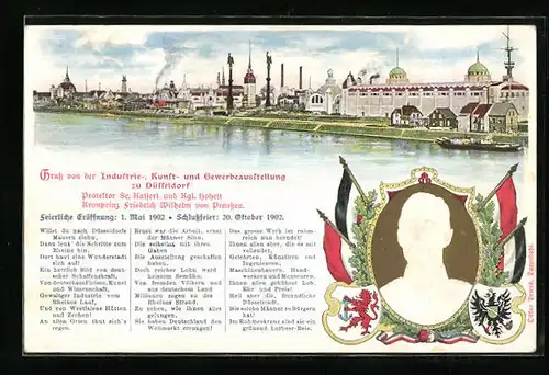 Künstler-AK Düsseldorf, Industrie-, Kunst- und Gewerbe.Ausstellung 1902, Blick zum Ausstellungsgelände