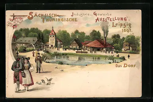 Lithographie Leipzig, Sächsisch-Thüringische Industrie u. Gewerbe-Ausstellung 1897, Das Dorf