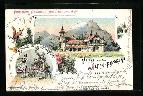 Künstler-AK Berlin, Gewerbe-Ausstellung 1896, Alpen-Panorama, Zillertaler