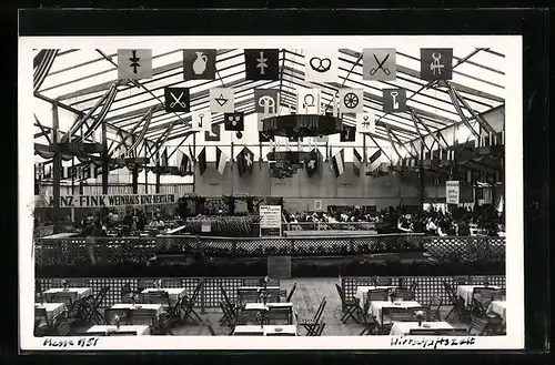 AK Dornbirn, Export- und Mustermesse 1951, Wirtschaftszelt innen