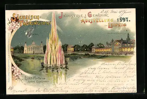 Lithographie Leipzig, Sächsisch-Thüringische Industrie- & Gewerbe-Ausstellung 1897, Licht-Fontaine