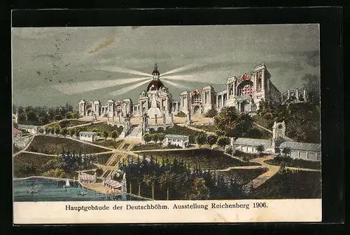 AK Reichenberg, Hauptgebäude der Deutschböhmischen Ausstellung 1906