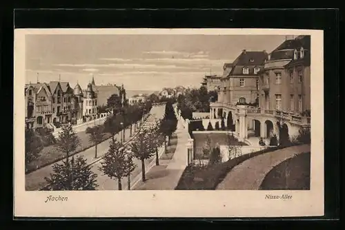 AK Aachen, Nizza-Allee aus der Vogelschau