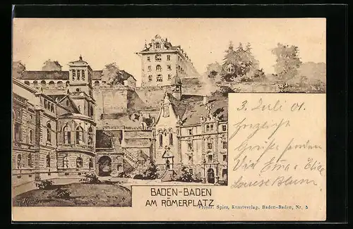 Künstler-AK Baden-Baden, Am Römerplatz