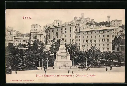 AK Genova, Piazza Acquaverde col monumento a Cristoforo Colombo