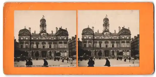 Stereo-Fotografie S.I.P., Ansicht Lyon, Hotel de Ville, Place Des Terreaux