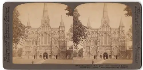 Stereo-Fotografie Underwood & Underwood, New York, Ansicht Salisbury, Nordwest Fassade der gothischen Kathedrale