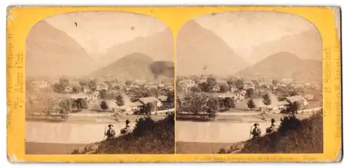 Stereo-Fotografie W. England, Ansicht Interlaken, Panorama der Stadt mit Jungfrau