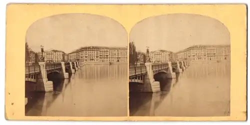 Stereo-Fotografie unbekannter Fotograf, Ansicht Genf, Brückenpartie am Genfer See