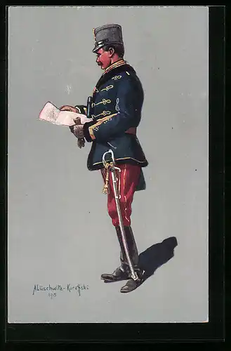 AK Oest.-Ung. Husarenstabsoffizier in Felduniform, 1914-15
