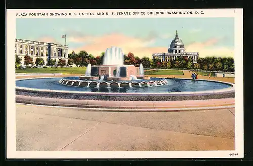 AK Washington D.C., Plaza Fountain Showing U.S. Capitol and U.S. Senate Office Building