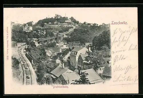 AK Loschwitz, Stadtansicht mit der Drahtseilbahn, Blick hinauf zur Bergstation