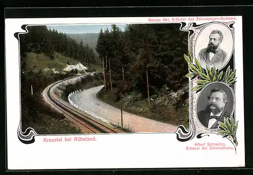 AK Rübeland, Strecke der Bergbahn im Kreuztal, Portrais von Roman Abt und Albert Schneider