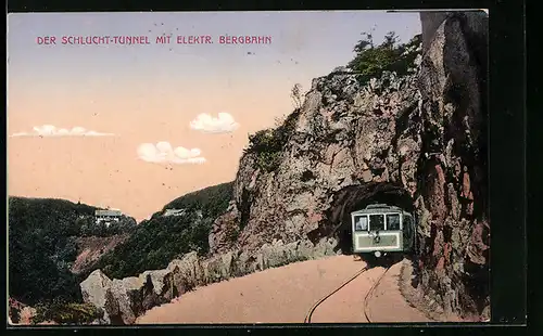 AK Strassbourg i. E., der Schlucht-Tunnel mit elektrischer Bergbahn